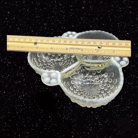 Anchor Hocking Opalescent Moonstone Relish Candy Dish Divided Bowl 1.5”T 6.5”W - Picture 3 of 12